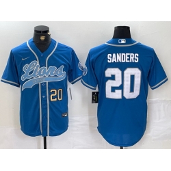 Men Detroit Lions 20 Barry Sanders Blue Cool Base Stitched Baseball Jersey 1