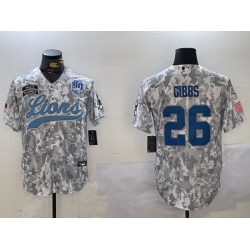 Men Detroit Lions 26 Jahmyr Gibbs 2024 Arctic Camo Salute To Service Stitched Baseball Jersey 3