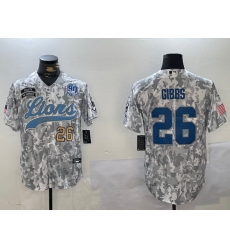 Men Detroit Lions 26 Jahmyr Gibbs 2024 Arctic Camo Salute To Service Stitched Baseball Jersey 5