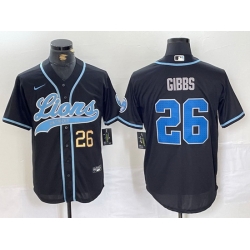 Men Detroit Lions 26 Jahmyr Gibbs Black Cool Base Stitched Baseball Jersey 1