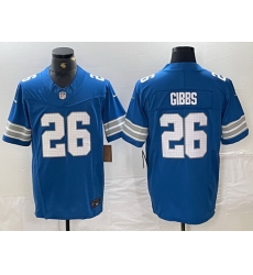 Men Detroit Lions 26 Jahmyr Gibbs Blue 2024 F U S E  Vapor Limited Stitched Jersey