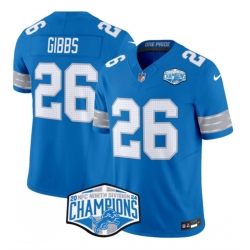 Men Detroit Lions 26 Jahmyr Gibbs Blue 2024 NFC North Champions F U S E  Vapor Limited Stitched Jersey