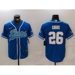 Men Detroit Lions 26 Jahmyr Gibbs Blue Cool Base Stitched Baseball Jersey