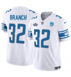 Men Detroit Lions 32 Brian Branch White 2023 F U S E  With Prem1ere Patch 90th Anniversary Vapor Untouchable Limited Stitched Football Jersey