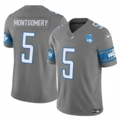 Men Detroit Lions 5 David Montgomery Grey 2023 F U S E  90th Anniversary Vapor Untouchable Limited Stitched Jersey