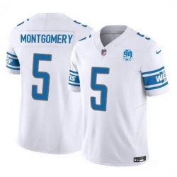 Men Detroit Lions 5 David Montgomery White 2023 F U S E  90th Anniversary Vapor Untouchable Limited Stitched Jersey