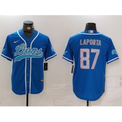 Men Detroit Lions 87 Sam LaPorta Blue Cool Base Stitched Baseball Jersey