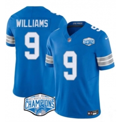 Men Detroit Lions 9 Jameson Williams Blue 2024 NFC North Champions F U S E  Vapor Limited Stitched Jersey