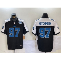 Men Detroit Lions 97 Aidan Hutchinson Black White F U S E  2024 Michigan Patch Vapor Limited Stitched Jersey 1