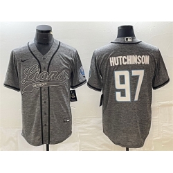 Men Detroit Lions 97 Aidan Hutchinson Grey Cool Base Stitched Baseball Jersey