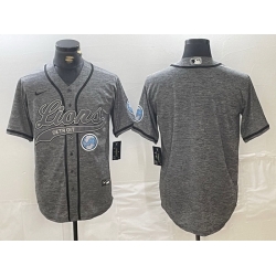 Men Detroit Lions Team Big Logo Grey Cool Base Stitched Baseball Jersey