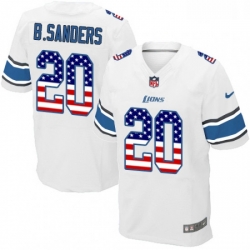 Men Nike Detroit Lions 20 Barry Sanders Elite White Road USA Flag Fashion NFL Jersey