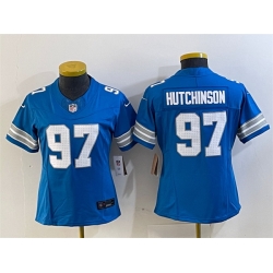 Women Detroit Lions 97 Aidan Hutchinson Blue 2024 F U S E  Vapor Limited Stitched Jersey