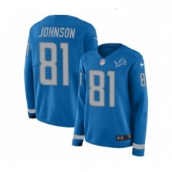 Womens Nike Detroit Lions 81 Calvin Johnson Limited Blue Therma Long Sleeve NFL Jersey