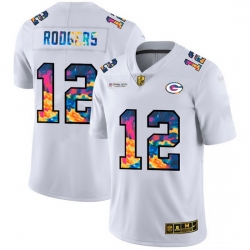 Green Bay Green Bay Green Bay Green Bay Packers 12 Aaron Rodgers Men White Nike Multi Color 2020 NFL Crucial Catch Limited NFL Jersey