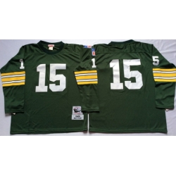 Men Green Bay Green Bay Packers 15 Bart Starr Green Long Sleeve M&N Throwback Jersey