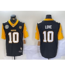 Men Green Bay Packers 10 Jordan Love Black White Gold 2024 F U S E  Home Patch Vapor Untouchable Limited Stitched Jersey 1