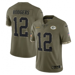 Men Green Bay Packers 12 Aaron Rodgers Olive 2022 Salute To Service Limited Stitched Jersey