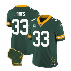 Men Green Bay Packers 33 Aaron Jones Green 2023 F U S E  Home Patch And 1 Star C Patch Vapor Untouchable Limited Stitched Jersey