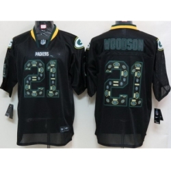 Nike Green Bay Packers 21 Charles Woodson Black Elite Lights Out Number With Team Logo NFL Jersey