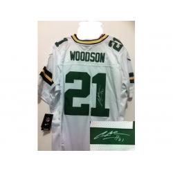 Nike Green Bay Packers 21 Charles Woodson White Elite Signed NFL Jersey