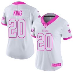 Nike Packers #20 Kevin King White Pink Womens Stitched NFL Limited Rush Fashion Jersey