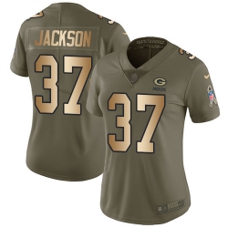 Nike Packers #37 Josh Jackson Olive Gold Womens Stitched NFL Limited 2017 Salute to Service Jersey