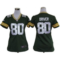 Women Green Bay Packers 80# Donald Driver Green Jerseys