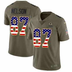 Youth Nike Green Bay Packers 87 Jordy Nelson Limited OliveUSA Flag 2017 Salute to Service NFL Jersey