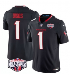 Men Houston Texans 1 Stefon Diggs Navy F U S E  2024 AFC South Division Champions Vapor Limited Stitched Football Jersey