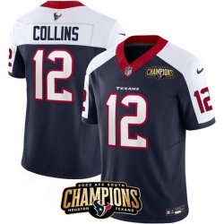 Men Houston Texans 12 Nico Collins Navy White 2023 F U S E  AFC South Champions Patch Limited Stitched Football Jersey