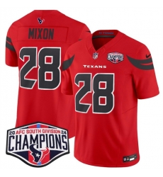 Men Houston Texans 28 Joe Mixon Red F U S E  2024 AFC South Division Champions Vapor Limited Stitched Football Jersey