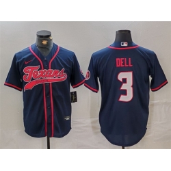Men Houston Texans 3 Tank Dell Navy With Patch Cool Base Stitched Baseball Jersey