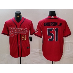 Men Houston Texans 51 Will Anderson Jr  Red With Patch Cool Base Stitched Baseball Jersey 2