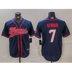 Men Houston Texans 7 C J  Stroud Navy With Patch Cool Base Stitched Baseball Jersey