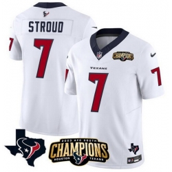 Men Houston Texans 7 C J  Stroud White 2023 F U S E  AFC South Champions Patch And Team Logo Patch Vapor Untouchable Limited Stitched Football Jersey