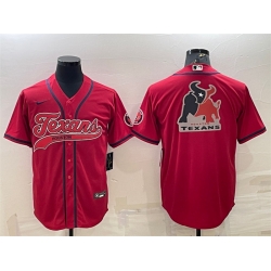 Men Houston Texans Red Team Big Logo With Patch Cool Base Stitched Baseball Jersey