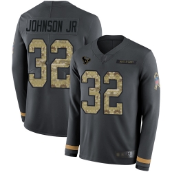 Texans 32 Lonnie Johnson Jr  Anthracite Salute to Service Men Stitched Football Limited Therma Long Sleeve Jersey