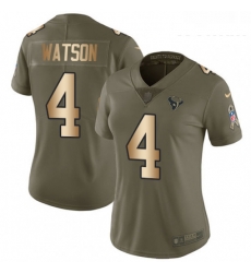 Womens Nike Houston Texans 4 Deshaun Watson Limited OliveGold 2017 Salute to Service NFL Jersey