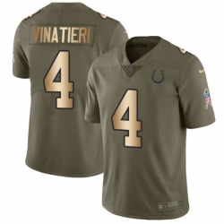 Men Nike Indianapolis Colts 4 Adam Vinatieri Limited OliveGold 2017 Salute to Service NFL Jersey