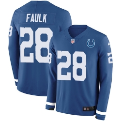 Nike Colts 28 Marshall Faulk Royal Blue Team Color Men s Stitched NFL Limited Therma Long Sleeve Jersey