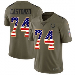 Nike Colts 74 Anthony Castonzo Olive USA Flag Men Stitched NFL Limited 2017 Salute To Service Jersey