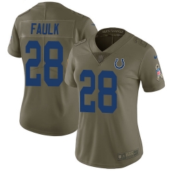 Nike Colts #28 Marshall Faulk Olive Womens Stitched NFL Limited 2017 Salute to Service Jersey