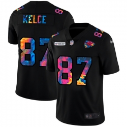 Kansas City Chiefs 87 Travis Kelce Men Nike Multi Color Black 2020 NFL Crucial Catch Vapor Untouchable Limited Jersey