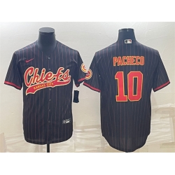 Men Kansas City Chiefs 10 Isiah Pacheco Black With Patch Cool Base Stitched Baseball Jersey