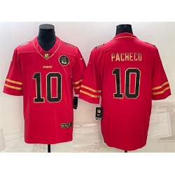 Men Kansas City Chiefs 10 Isiah Pacheco Red Gold Vapor Untouchable Limited Stitched Jersey