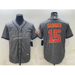 Men Kansas City Chiefs 15 Patrick Mahomes Grey With Patch Cool Base Stitched Baseball Jersey