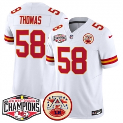 Men Kansas City Chiefs 58 Derrick Thomas White F U S E  2024 AFC West Division Champions Vapor Limited Stitched Football Jersey