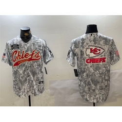 Men Kansas City Chiefs Team Big Logo 2024 Arctic Camo Salute To Service Stitched Baseball Jersey 1