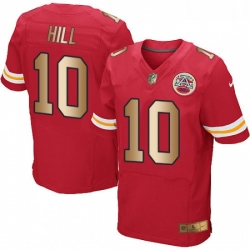 Men Nike Kansas City Chiefs 10 Tyreek Hill Elite RedGold Team Color NFL Jersey